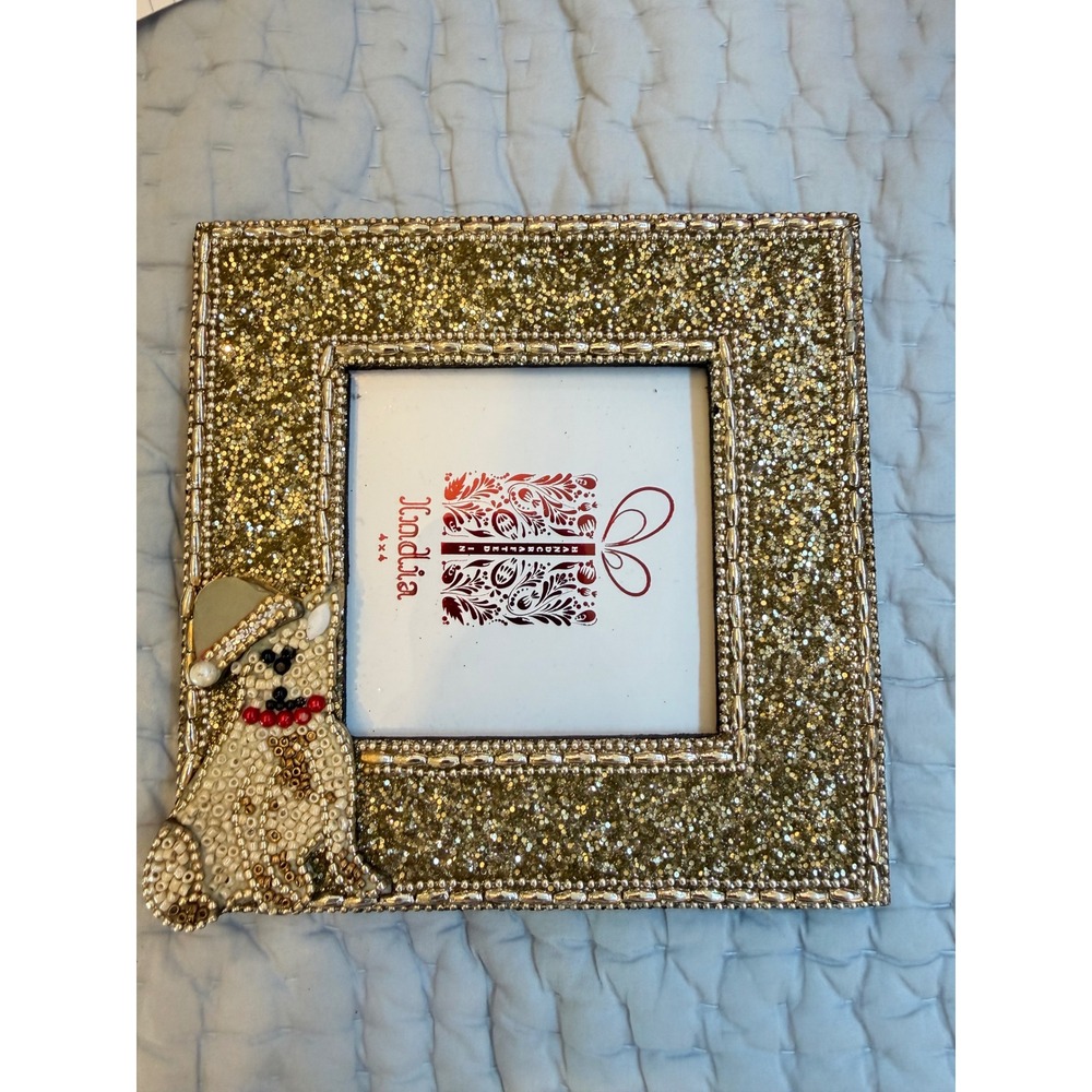 Mud Pie Gold Glitter Beaded With Hat Picture Frame 4x4